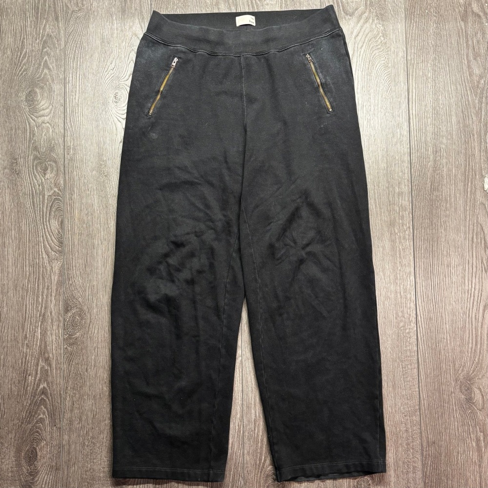 Wilfred Free Aritzia Large Black Textured Wide Leg Zipper Pocket Sweatpants